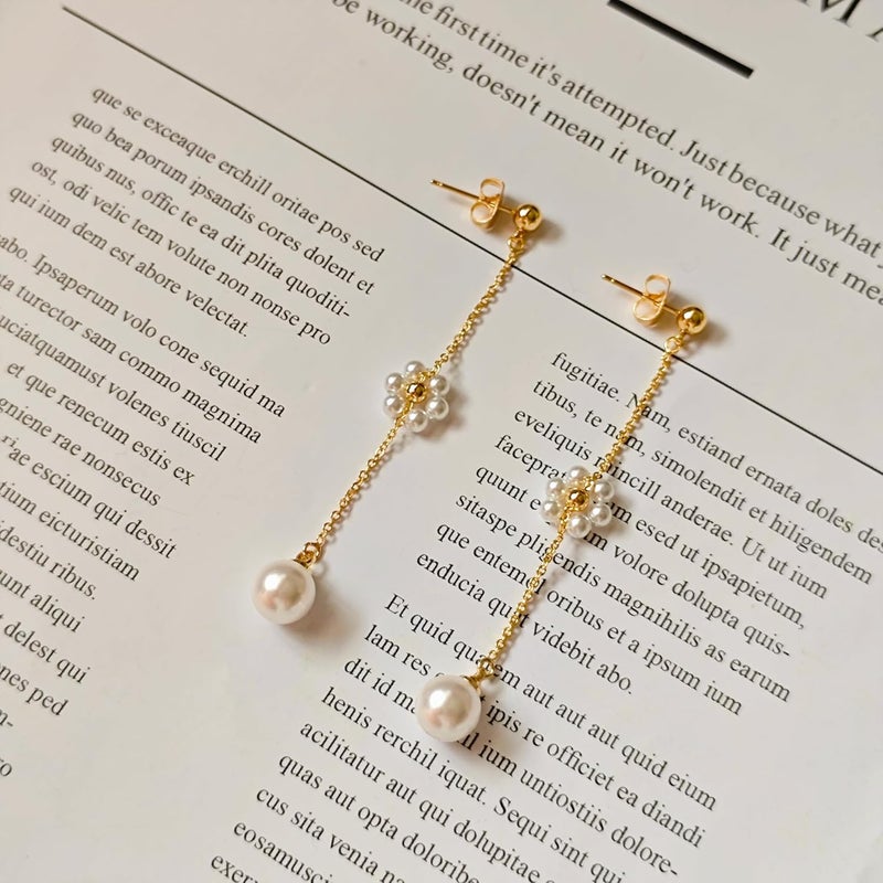 IMBOS Pearl Earrings 14k Gold Plated Daisy Flower Stud Earrings for Women Ball Stud Flat Back Earring Hypoallergenic Statement Earring Trendy Jewelry Gift for Women - Image 5